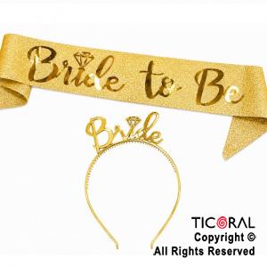 SET VINCHA BRIDE Y BANDA BRIDE TO BE ORO